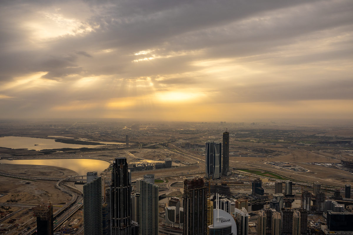 View from the observation deck at Burj Khalifa tower (456 meters)